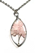 Silver Tone Pink Rose Semi Precious Stone Tree Of Life 24" Necklace NWOT (#3019)