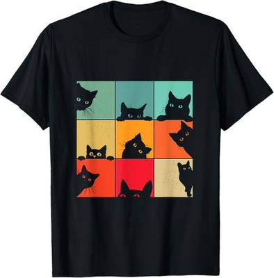 #ad Funny Retro Vintage Curious Black Cat For Cats Lover T Shirt $20.39