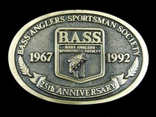 SF07116 NOS VINTAGE 1992 BASS ANGLERS SPORTSMAN SOCIETY FISHING BELT BUCKLE