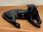 MCM Early Frankoma Art Pottery Laying Black Panther Cat Style 116 Onyx Glaze