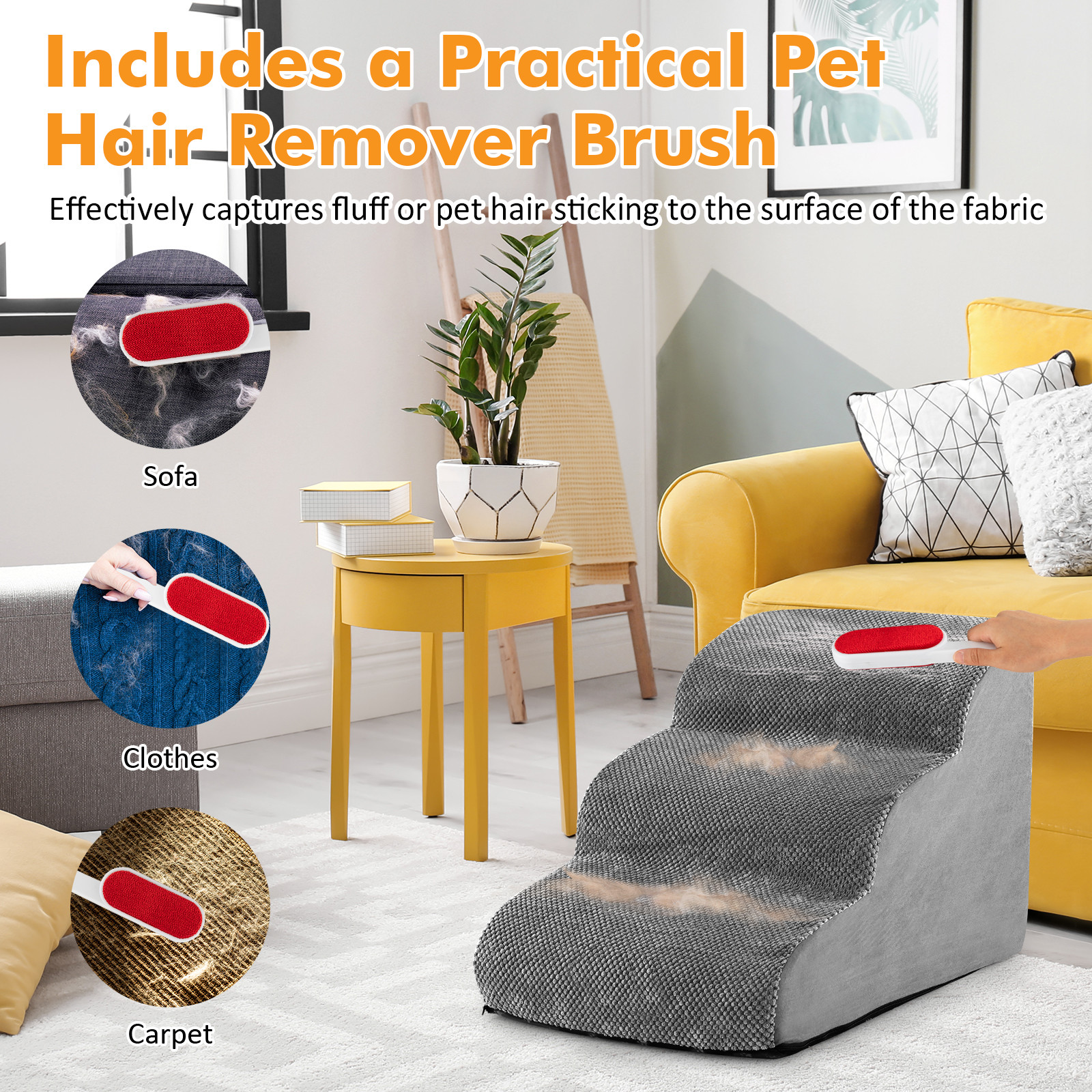 3-Tier Pet Stairs Ladder Foam Dog Ramp Non-Slip Dog Steps Soft for High Sofa Bed