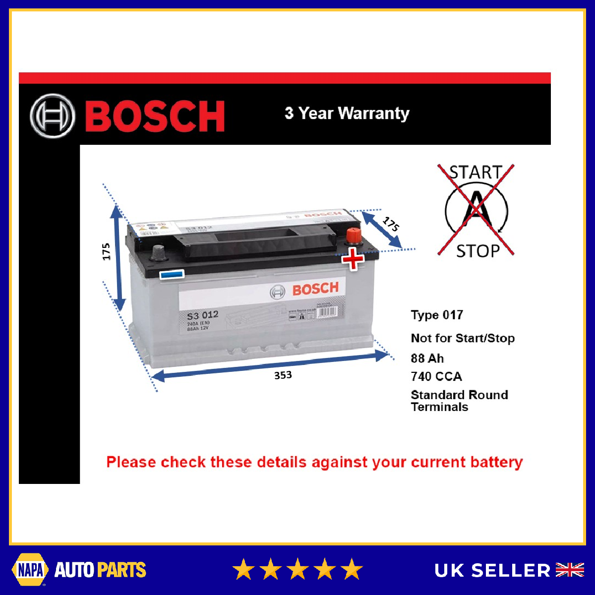 Battery fits MERCEDES ML270 C200 CLC220 ML320 C180 CLC200 SL320 017 New