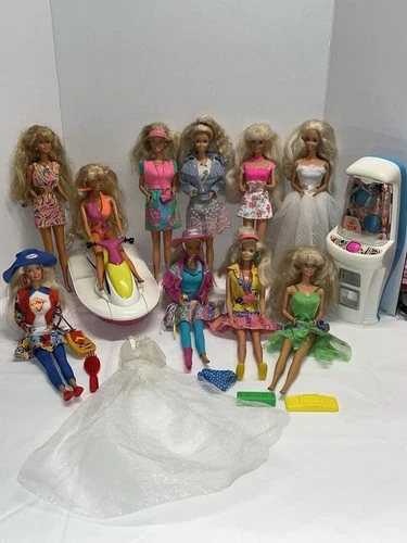 Vtg Barbie 10 Doll Lot 80s 90s Skipper Dressed + Jet Ski & Claw Machine