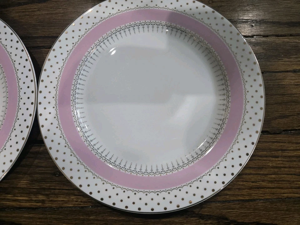 Juego de 4 teteras Grace de 8 pulgadas Platos de porcelana con puntos a rayas de oro rosa para ensalada Foto 2 de 4
