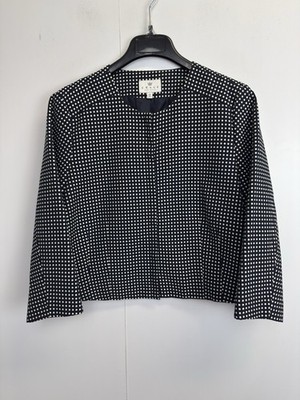 Chaus Zip Up Cropped Jacket Women s Size 14 Black Polka Dot Lined