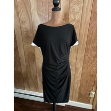 Chaps Womens Black White Striped Ruched Side Sheath Dress Boat Neck Large