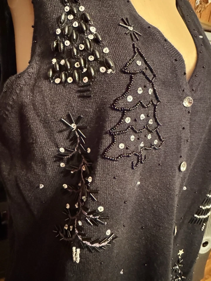 Mercer Street Studio Cuentas Navidad Negro Tejido Suéter Chaleco Adornado talla M Foto 4 de 4