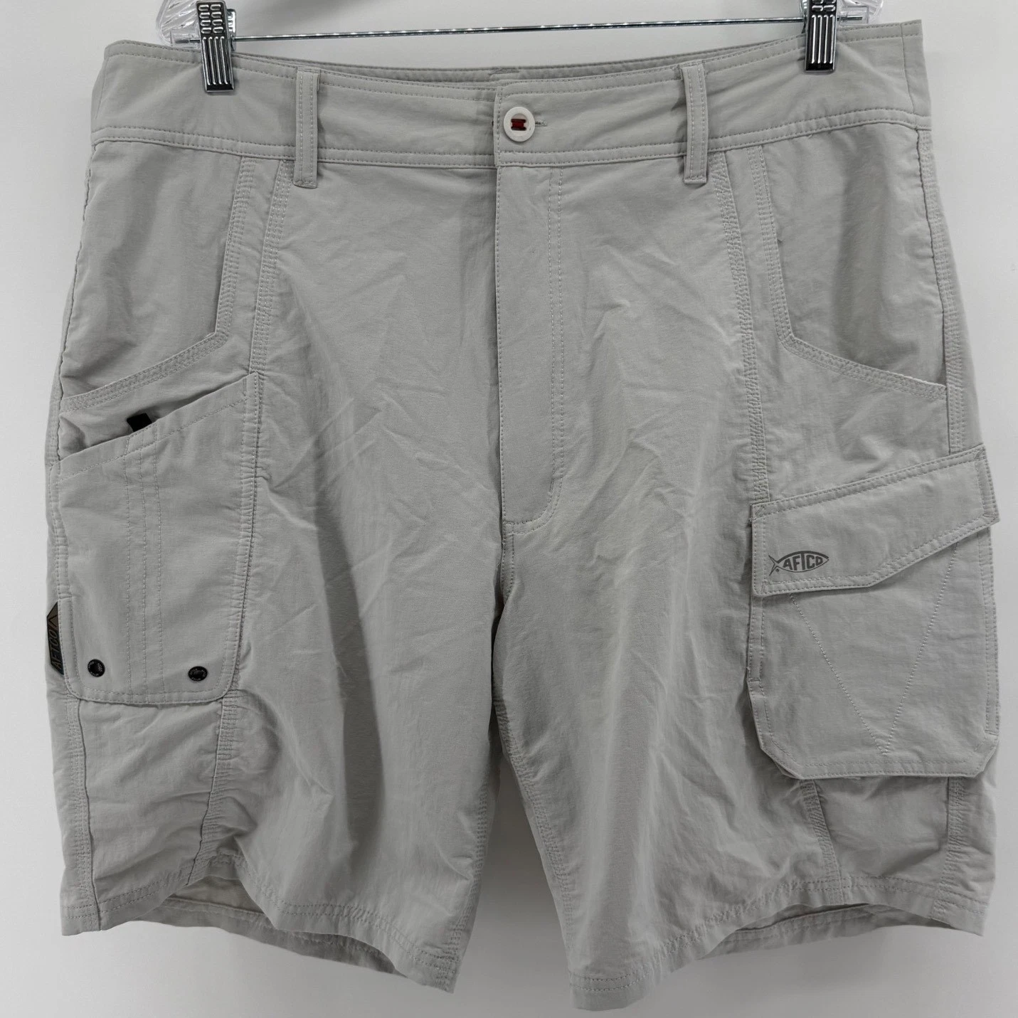 AFTCO Mens Grey Tactical Fishing Cargo Shorts Size 38 Nylon Stretch Plier Pocket