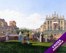BASILICA OF ST JOHN CATHEDRAL CHURCH ROMAN PAINTING ROME ART REAL CANVAS PRINT
