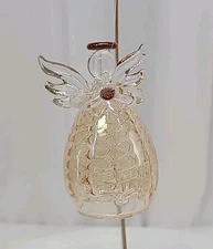 NIB LSArts Blown Glass Angel with Trumpet Amber Hue Christmas Ornament