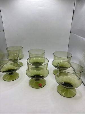 Six DENBY Avanti Winterberry Green VTG Champagne Dessert Glasses Milnor Sweden