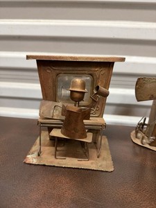 Six Antique Oxidized Copper Mechanical Music Boxes with Figures