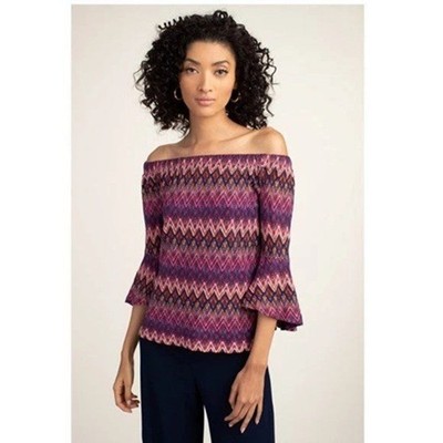 $278 Trina Turk Pink Multi Chevron Healdsburg Off Shoulder Top Small NEW T655