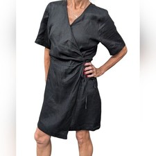 & Other Stories 100% Linen Black Wrap Dress Size 8 Minimalist Modern Chic
