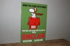 Vtg Sinclair Aviation Gasoline Snoopy Airplane 10"x15" Porcelain Metal Sign