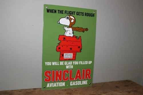 Vtg Sinclair Aviation Gasoline Snoopy Airplane 10"x15" Porcelain Metal Sign