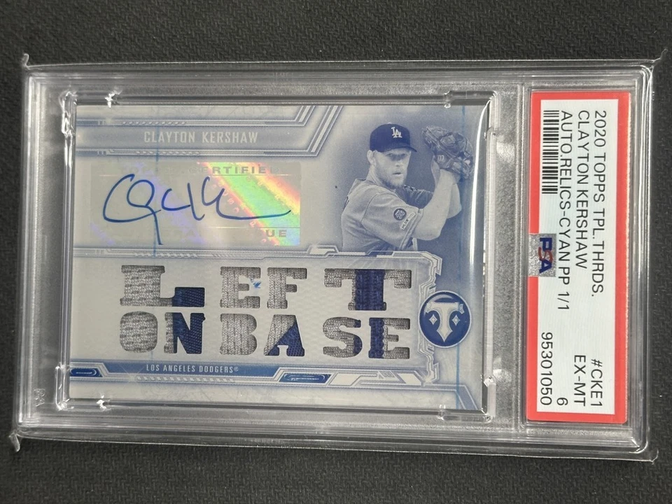 Clayton Kershaw 2020 Topps Triple Threads Cyan Relic Auto PSA 6 #CKE1 1/1