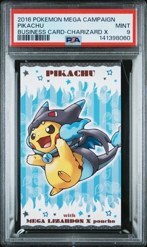 PSA 9 - Mega Charizard X Poncho-Wearing Pikachu Business Card Pokemon Japanese