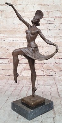 Signed Balleste bronze Art deco dancer sculpture, two tone bronze statue Special