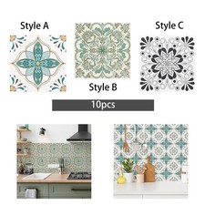 10Pcs Square Vintage Floral Pattern Tile Stickers Backsplash Tile Decals Peel