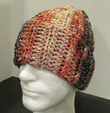 Crochet Handmade Rolled Brim Hat NEW Made in USA RED WHITE BLACK "Blushy"