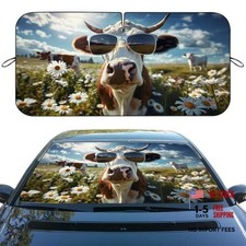 Car Windshield Sunshade Folding Prairie Funny Novelty Animal 59"L x 31.5"W Cow