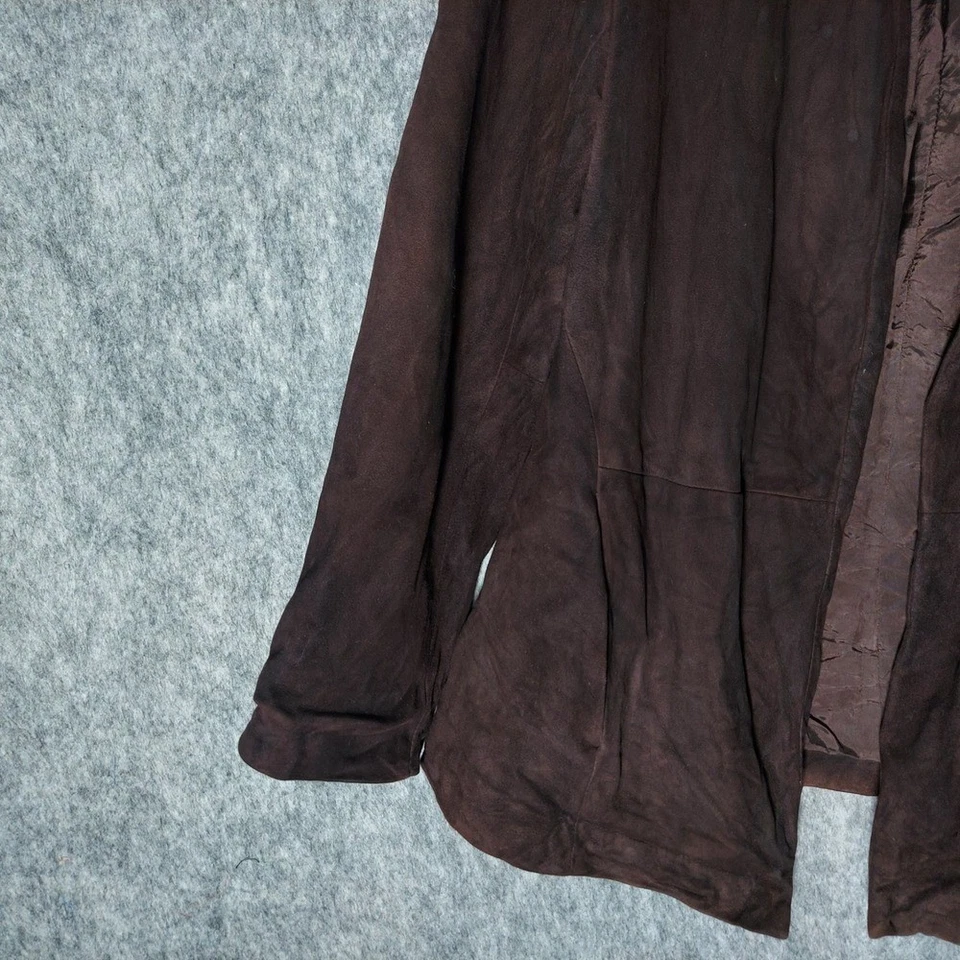 Chaqueta Eileen Fisher 100% Gamuza Cabra M Marrón Frente Abierto Blazer Forrado Occidental Foto 3 de 4