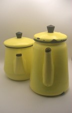 Vintage Yellow Enamel Set - Coffee & Teapot - 50s/60s Retro Kitchen Decor