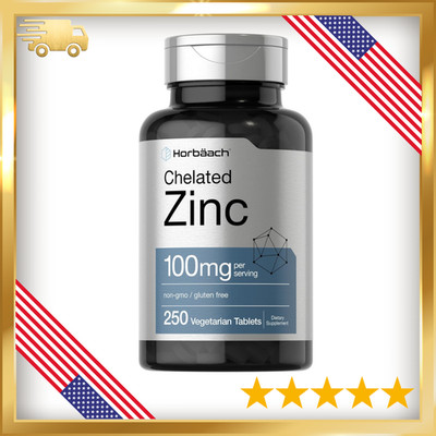 Chelated Zinc Supplement 100mg | 250 Tablets | High Potency | by Horbaach
