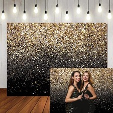 Black Gold Glitter Effect Backdrop 8x6ft Vinyl Photography Background 129