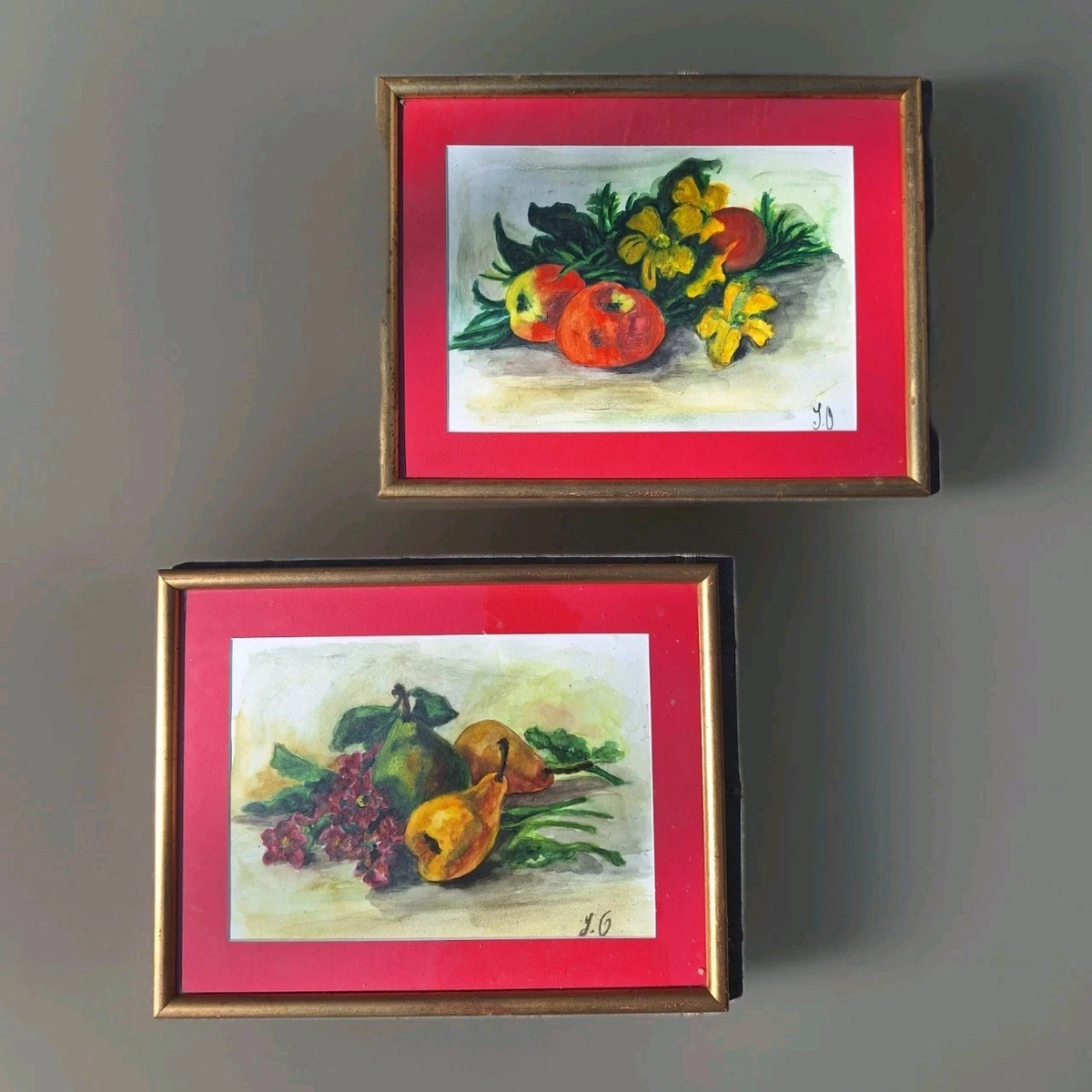 Nature Morte Monogrammée XX, Aquarelle Peinture Sur Papier, 57 X 47 Cm, Fait Main