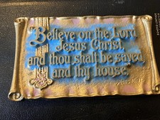 Zondervan Metal Bible Wall Plaque Acts 16.31 Made In The USA 1930