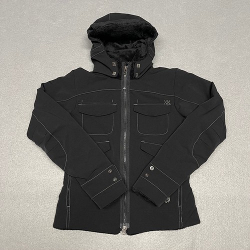 Mountain Hardwear Jacket Women Small Black Bomber Hooded Moto Style Insulated