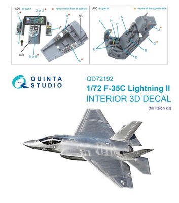 Quinta Studio 1/72 F-35C Lightning II 3D Interior Cockpit Color Decal (Italeri)