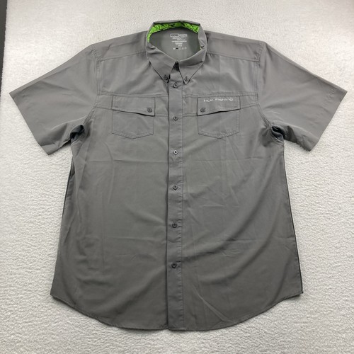 Camicia Huk Fishing Next Level Uomo XL Grigio Bottoni Maglia Schiena Performance Outdoor - Foto 2 di 9