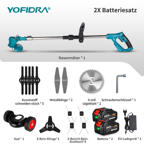 Elektro Akku Rasentrimmer mit 2 Akku und Ladegerät Freischneider Motorsense Blau - Bild 15 von 15