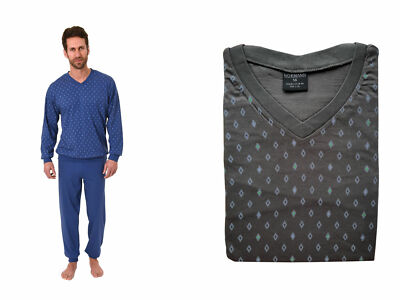 Herren Pyjama mit V-Hals Langarm Raute-Allover Bündchen 68098
