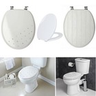 White Toilet Seat Wooden MDF Strong Chrome Hinges Loo Seats Fittings Included