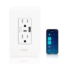 MOES WiFi Smart USB Wall Outlet Receptacle with Type-C & Type-A Charger 15Amp