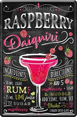 Raspberry Daiquiri Rum Cocktail 20 x 30 cm Bar Party Keller Blechschild 137