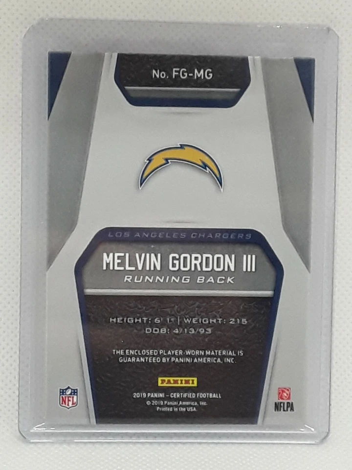 Melvin Gordon III 2019 Panini Certified Football PATCH /299 Los Angeles Chargers - Image 2 of 2