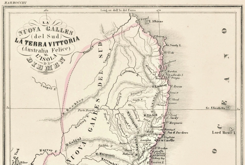 Map "La nuova Galles del Sud" (Australia) Marmocchi, 1850 — 第 3/4 张图片