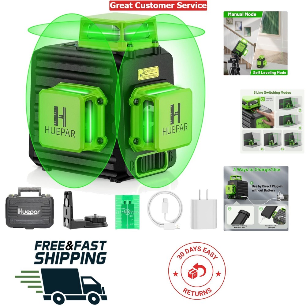 High Brightness 3x360 Laser Level with 5200mAh Battery - Pro Construction Tool
