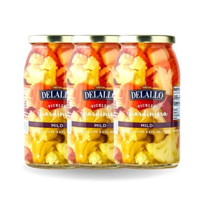 DeLallo Mild Giardiniera, 25.5 oz. Jar, Zesty Mixed Vegetable Condiment (3-Pack)