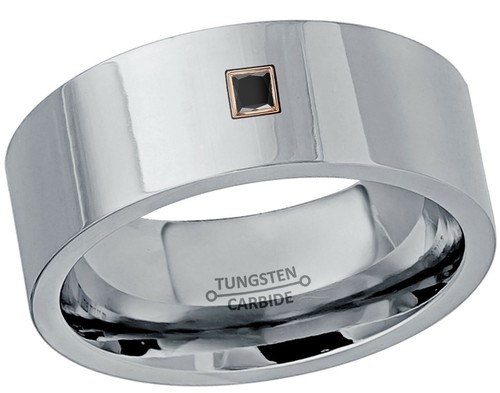 0.05ctw Princess Cut Diamond Ring, 9mm Pipe Cut Tungsten Wedding Band #066 - Picture 10 of 11