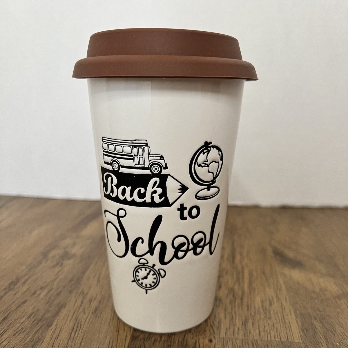 Ceramic Tumbler COFFEE Travel Mug 12 Oz Cup Silicone Lid Back To School