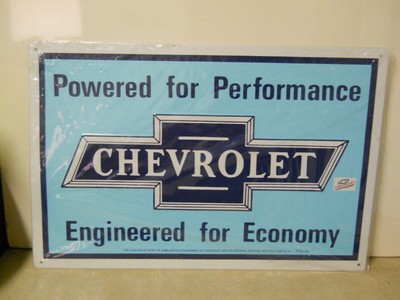 Chevrolet Powered for Performance Engineered for Economy Metal Sign Man Cave