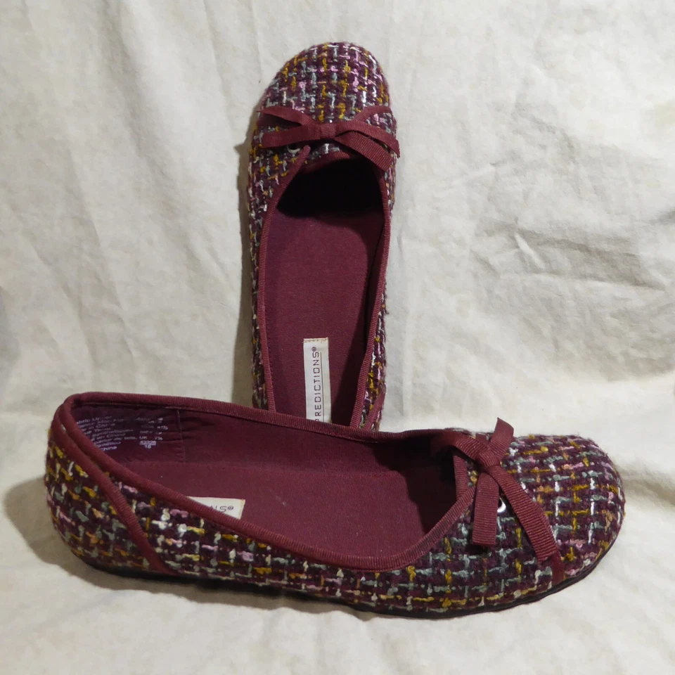 🩰 Planos de ballet Predicciones talla 9 M tweed multicolor; Borgoña Cinta Borgoña Borde y Lazo Foto 2 de 4