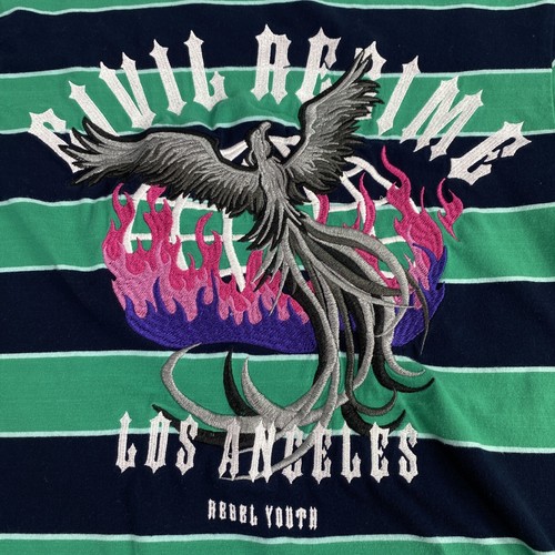 Civil Regime Mens Size S LA Rebel Youth T Shirt Striped Phoenix Embroidered - Picture 9 of 15