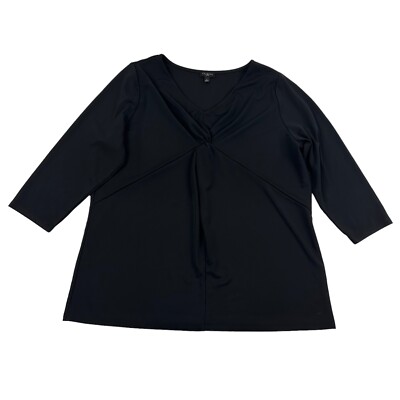 TALBOTS Black Liquid Knit Blouse Top 3/4 Sleeve V-neck Twist Front Plus Sz X 0X